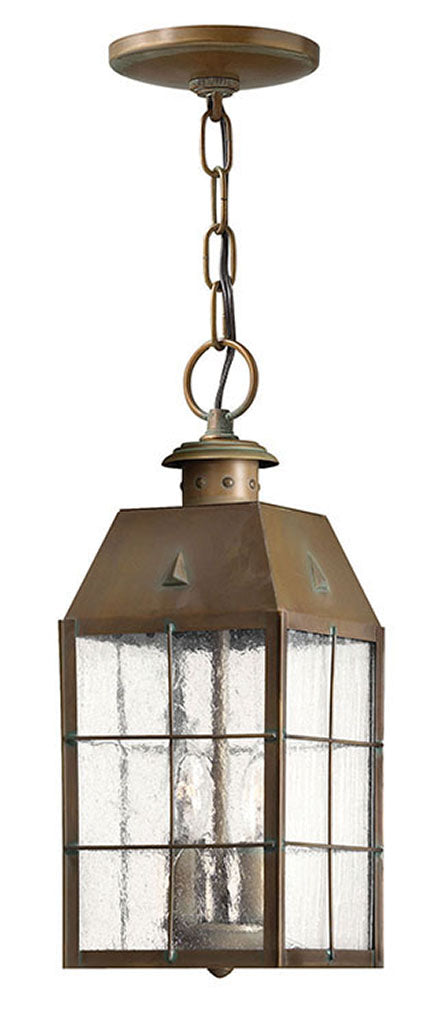 OUTDOOR NANTUCKET Hanging Lantern Outdoor Hanging Lights Hinkley Aged Brass 5.5x5.5x14.5