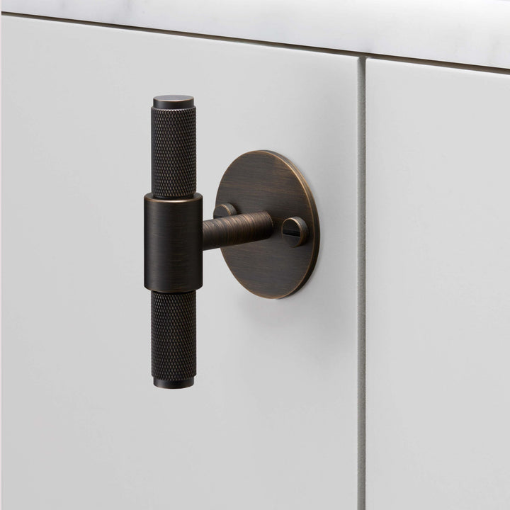 Buster + Punch Cross Design T-Bar with backplate Cabinet Hardware Buster + Punch Smoked Bronze