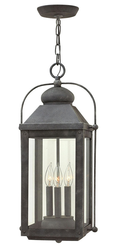 ANCHORAGE-Large Hanging Lantern Outdoor Hanging Lights Hinkley Aged Zinc