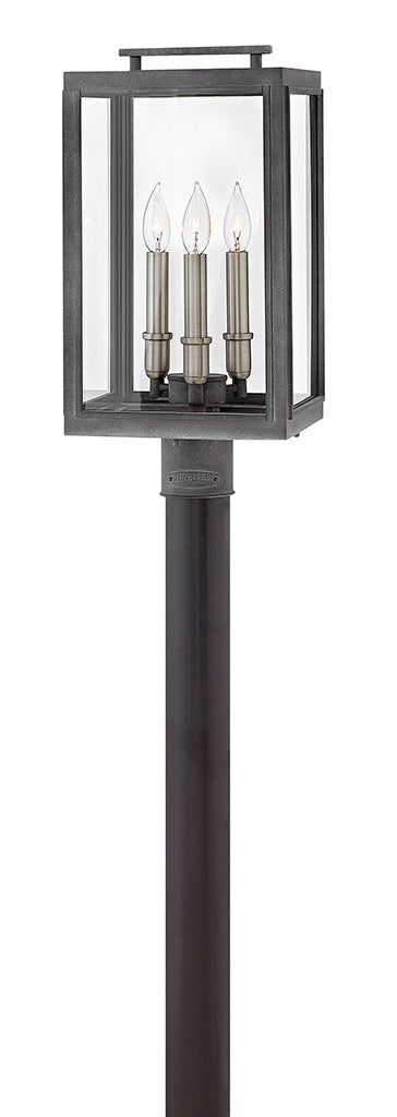 OUTDOOR SUTCLIFFE Post Top or Pier Mount Lantern Pier & Post Mount Lights Hinkley Aged Zinc 10.0x10.0x20.0