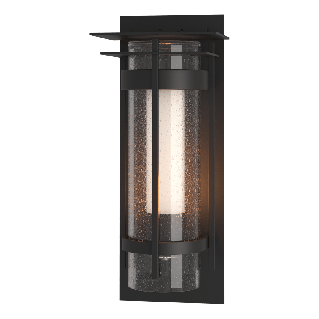 Hubbardton Forge Torch XL Outdoor Sconce with Top Plate Outdoor Wall Lights Hubbardton Forge Coastal Black Seeded Glass with Opal Diffuser (ZS)