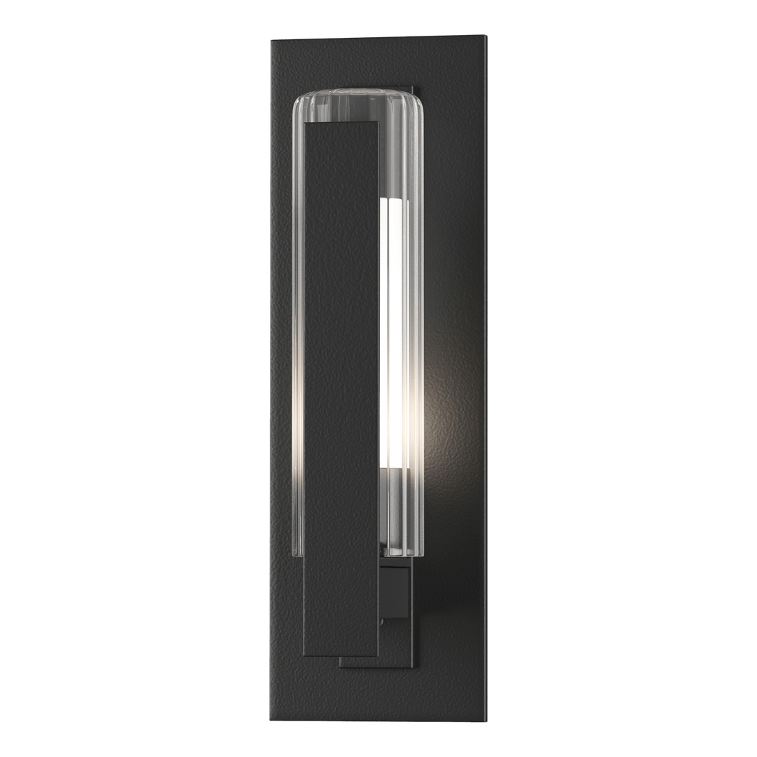 Hubbardton Forge Vertical Bar Fluted Glass Small Outdoor Sconce Outdoor Wall Lights Hubbardton Forge Coastal Black Clear Glass with Opal Diffuser (ZU)