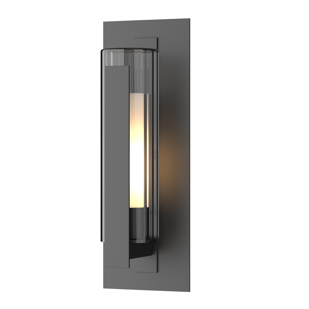 Hubbardton Forge Vertical Bar Fluted Glass Medium Outdoor Sconce Outdoor Wall Lights Hubbardton Forge Coastal Black Clear Glass with Opal Diffuser (ZU)