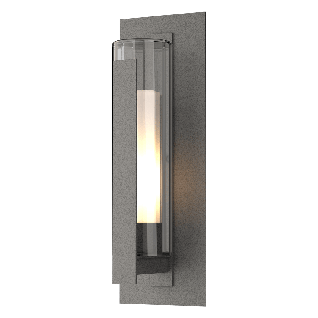Hubbardton Forge Vertical Bar Fluted Glass Large Outdoor Sconce Outdoor Wall Lights Hubbardton Forge Coastal Natural Iron Clear Glass with Opal Diffuser (ZU)