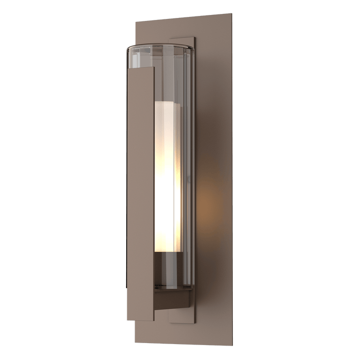 Hubbardton Forge Vertical Bar Fluted Glass Large Outdoor Sconce Outdoor Wall Lights Hubbardton Forge Coastal Bronze Clear Glass with Opal Diffuser (ZU)
