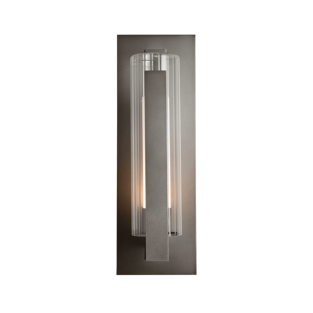 Hubbardton Forge Vertical Bar Fluted Glass Large Outdoor Sconce Outdoor Wall Lights Hubbardton Forge Coastal Dark Smoke Clear Glass with Opal Diffuser (ZU)