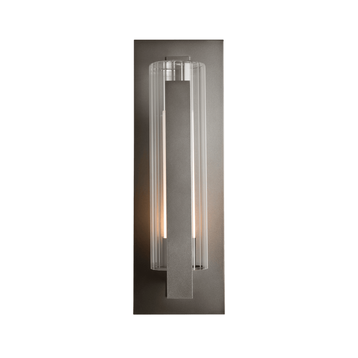 Hubbardton Forge Vertical Bar Fluted Glass Large Outdoor Sconce Outdoor Wall Lights Hubbardton Forge Coastal Dark Smoke Clear Glass with Opal Diffuser (ZU)