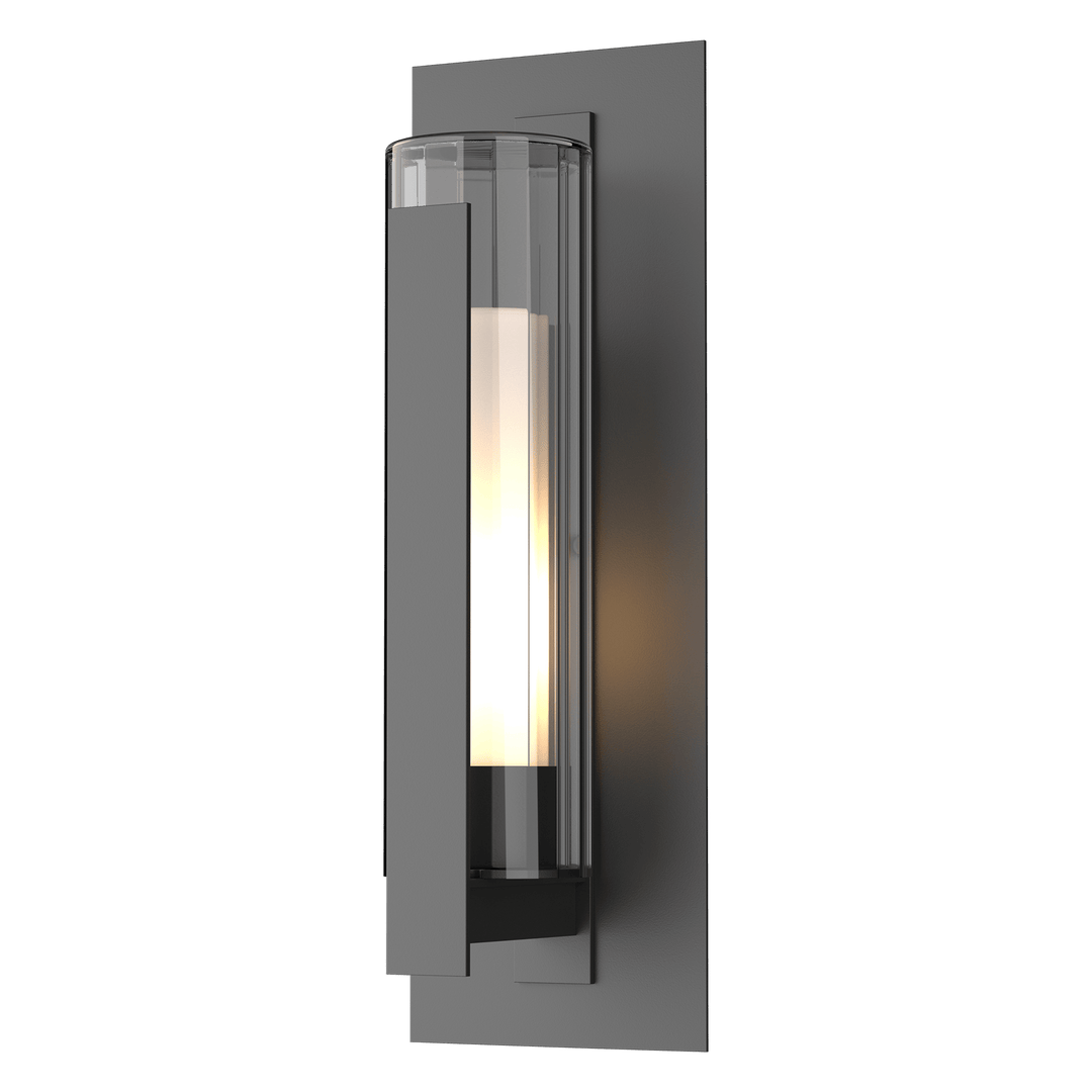 Hubbardton Forge Vertical Bar Fluted Glass Large Outdoor Sconce Outdoor Wall Lights Hubbardton Forge Coastal Black Clear Glass with Opal Diffuser (ZU)