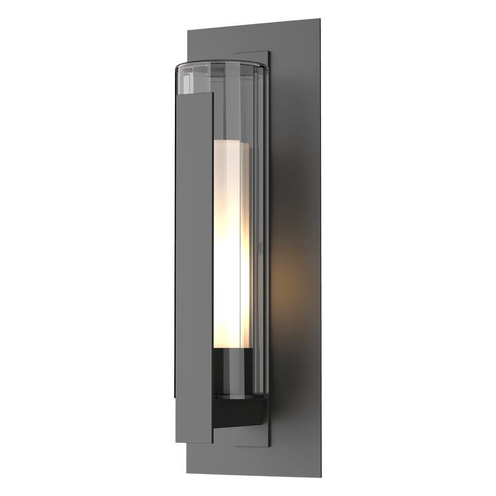 Hubbardton Forge Vertical Bar Fluted Glass Large Outdoor Sconce Outdoor Wall Lights Hubbardton Forge Coastal Black Clear Glass with Opal Diffuser (ZU)