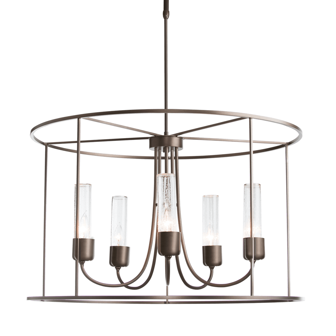 Hubbardton Forge Portico Drum Outdoor Pendant Outdoor Hanging Lights Hubbardton Forge Coastal Black Seeded Clear Glass (II)