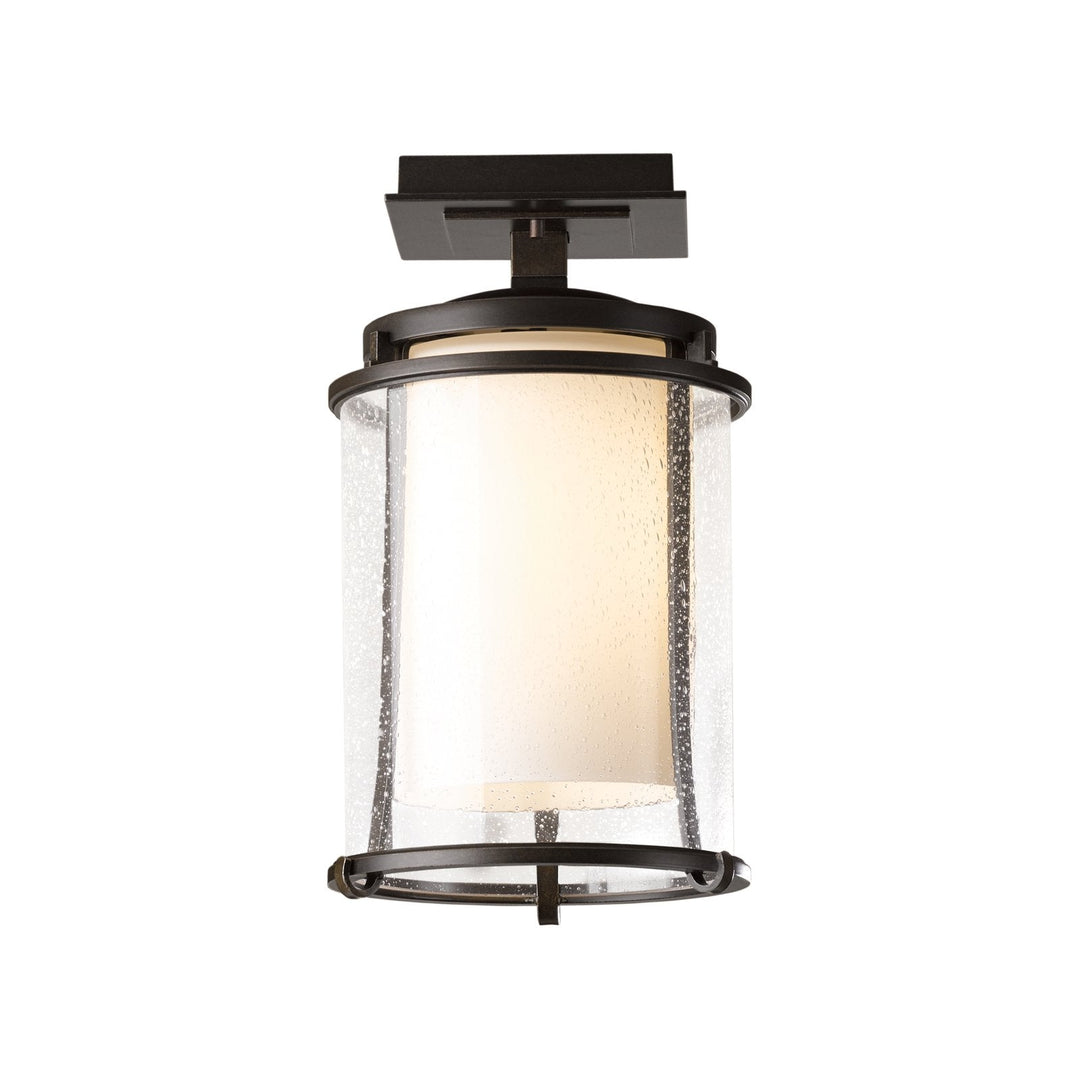 Hubbardton Forge Meridian Outdoor Semi-Flush Outdoor Wall Lights Hubbardton Forge Coastal Bronze Seeded Glass with Opal Diffuser (ZS)
