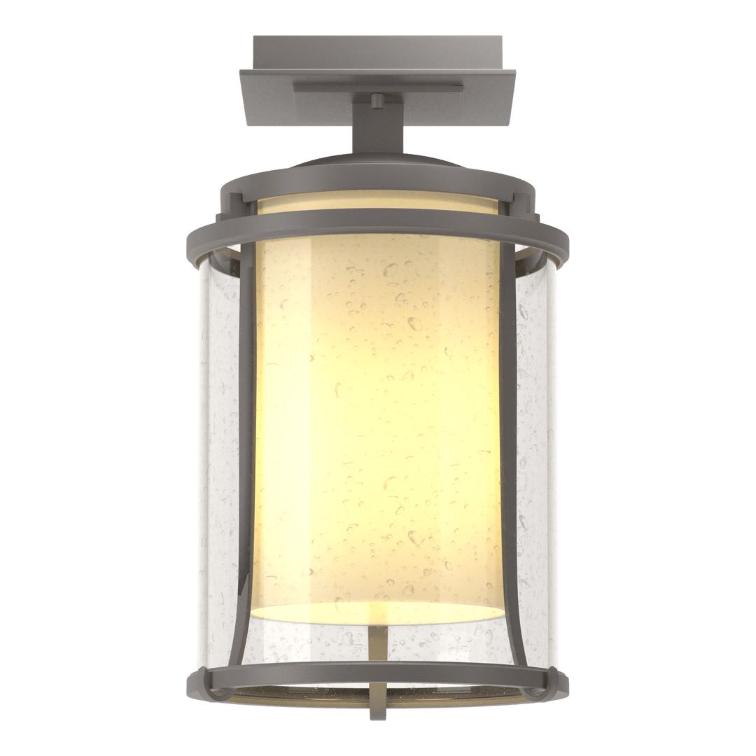 Hubbardton Forge Meridian Outdoor Semi-Flush Outdoor Wall Lights Hubbardton Forge Coastal Burnished Steel Seeded Glass with Opal Diffuser (ZS)