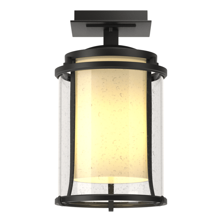 Hubbardton Forge Meridian Outdoor Semi-Flush Outdoor Wall Lights Hubbardton Forge Coastal Black Seeded Glass with Opal Diffuser (ZS)