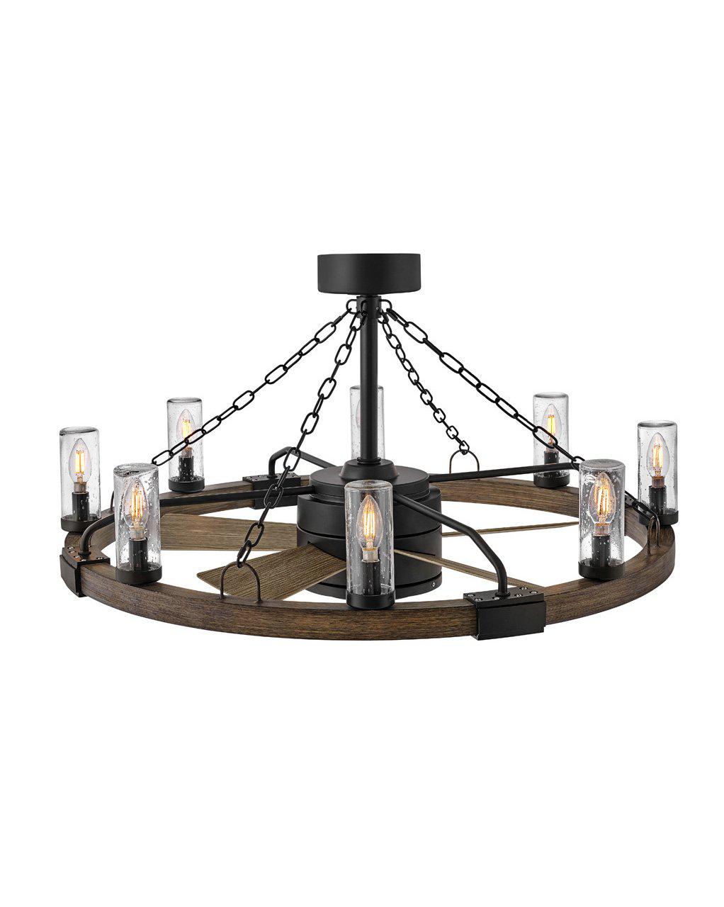Hinkley Sawyer 36" with 28" LED 902928 Outdoor Ceiling Fans Hinkley Matte Black with Driftwood accent