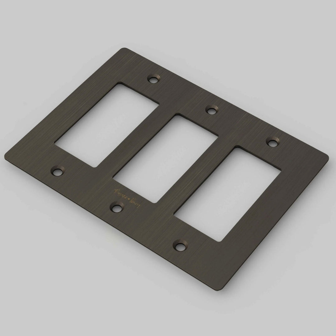 Buster + Punch Wall Plates | With Logo Wall Plates Buster + Punch Smoked Bronze 3 Gang