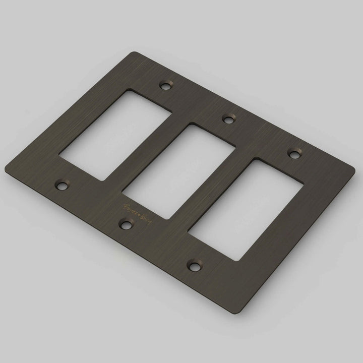 Buster + Punch Wall Plates | With Logo Wall Plates Buster + Punch Smoked Bronze 3 Gang