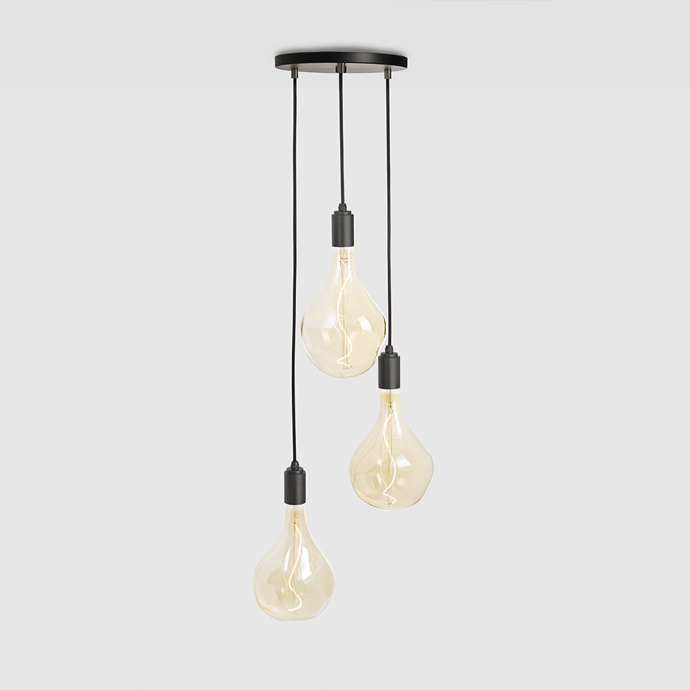 Tala Triple Pendant with Black Canopy and Voronoi II Pendants Tala Black Canopy / Graphite Grip and Graphite Pendants