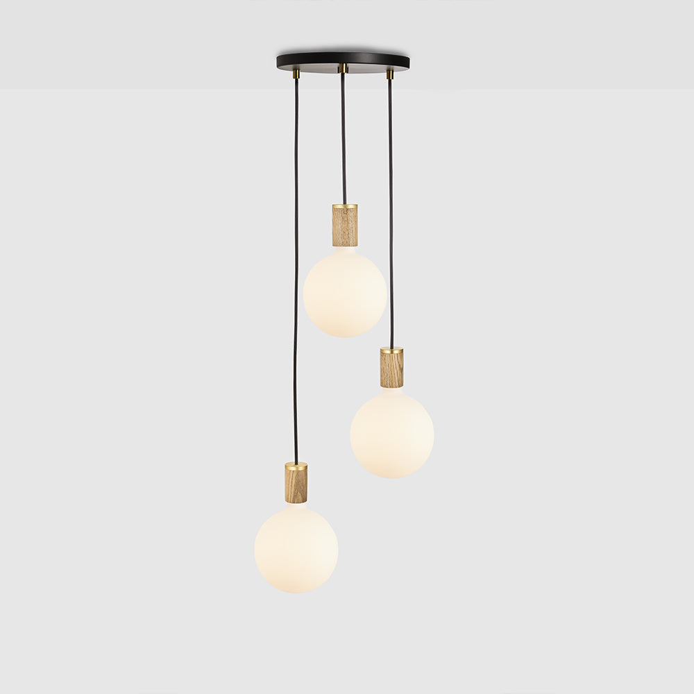 Tala Triple Pendant with Black Canopy and Sphere IV Pendants Tala Black Canopy, Oak Pendant