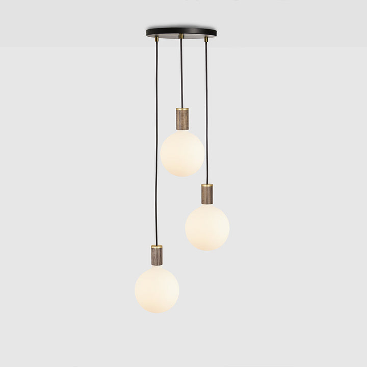 Tala Triple Pendant with Black Canopy and Sphere IV Pendants Tala Black Canopy, Walnut Pendant