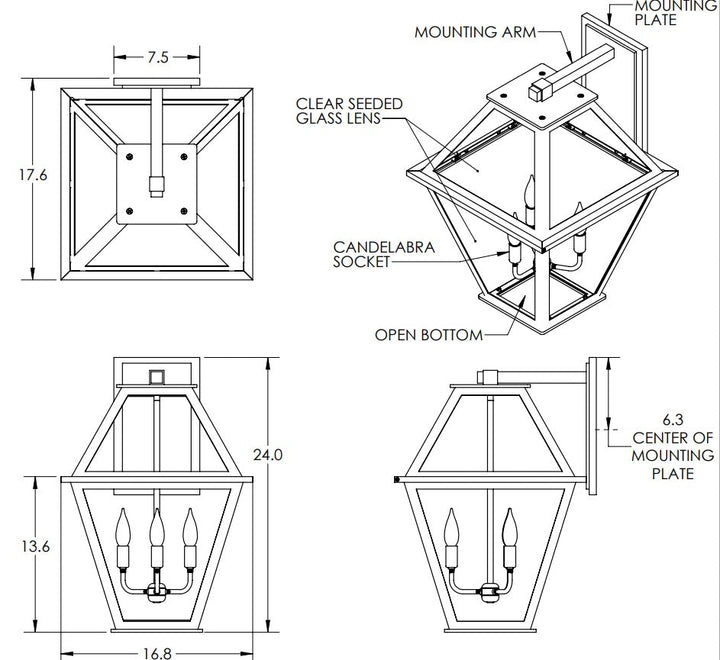 Hammerton Terrace Candleabra Lantern Outdoor Wall Lights Hammerton Studio