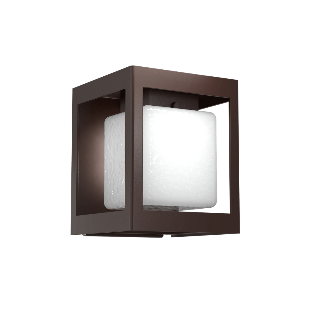 Hammerton Studio Square Box Outdoor Sconce Outdoor Wall Lights Hammerton Studio Statuary Bronze (Outdoor) Opal Glass with Hammered Texture