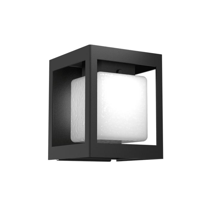 Hammerton Studio Square Box Outdoor Sconce Outdoor Wall Lights Hammerton Studio Textured Black (Outdoor) Opal Glass with Hammered Texture