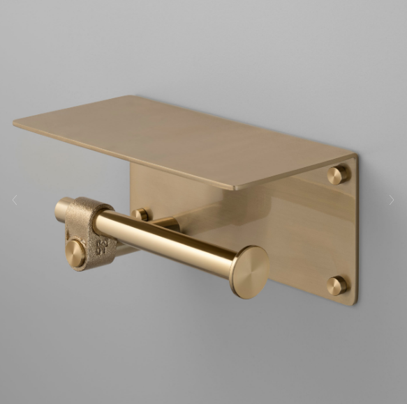 Buster + Punch Cast Toilet Roll Holder with Shelf Bathroom Accessories Buster + Punch Brass