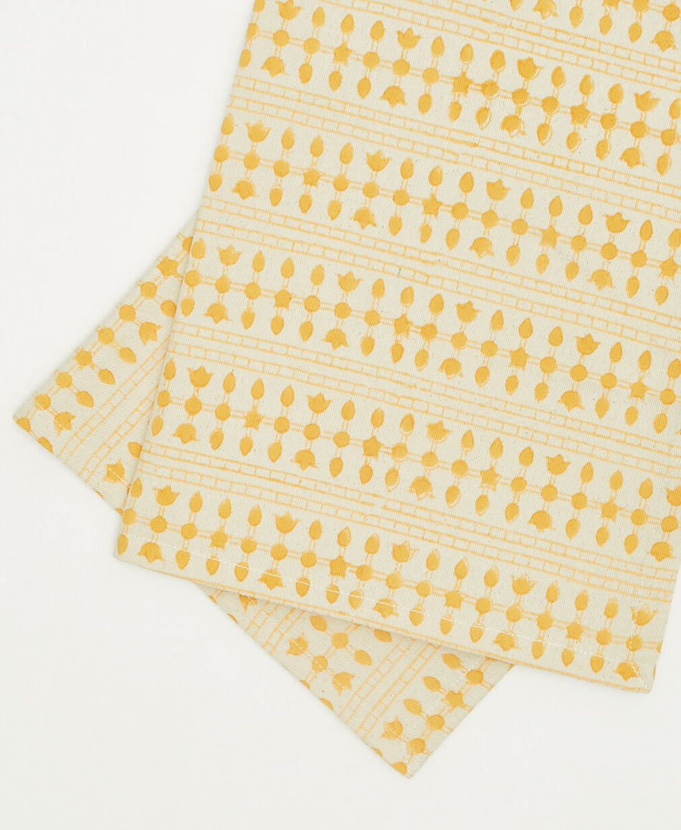 Anchal Graphic Block Print Cotton Napkins - Set of 2 | Mustard NGSGB