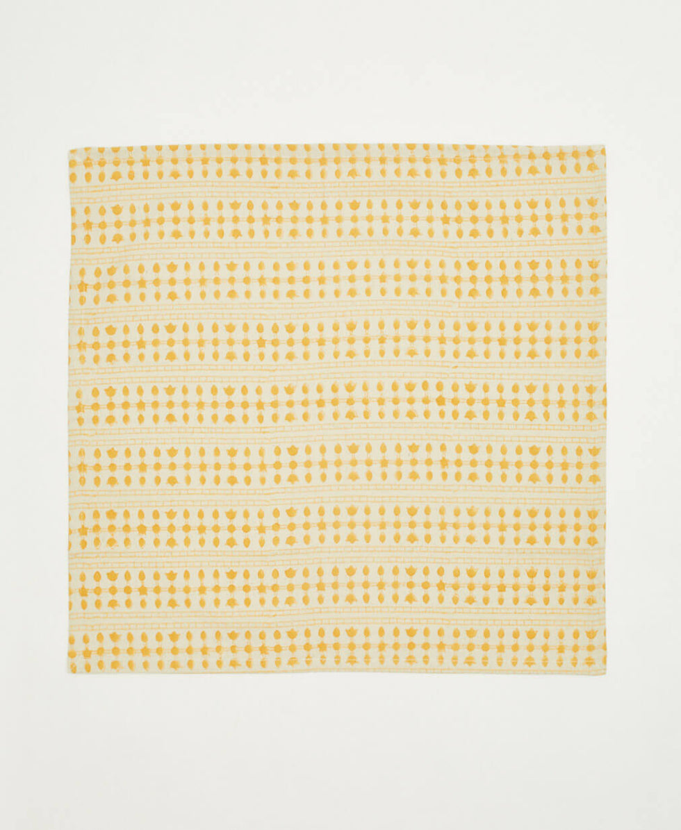 Anchal Graphic Block Print Cotton Napkins - Set of 2 | Mustard NGSGB