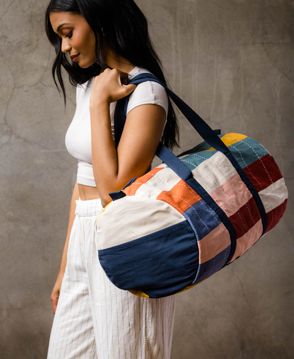 Anchal Multi-Check Canvas Duffle Bag | CWDB