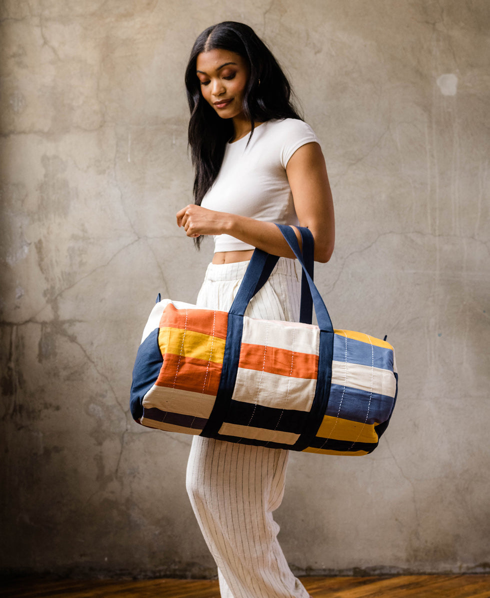 Anchal Multi-Check Canvas Duffle Bag | CWDB