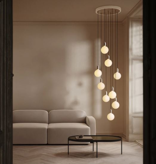 Tala Nine Pendant with Large Canopy and Sphere IV Bulbs