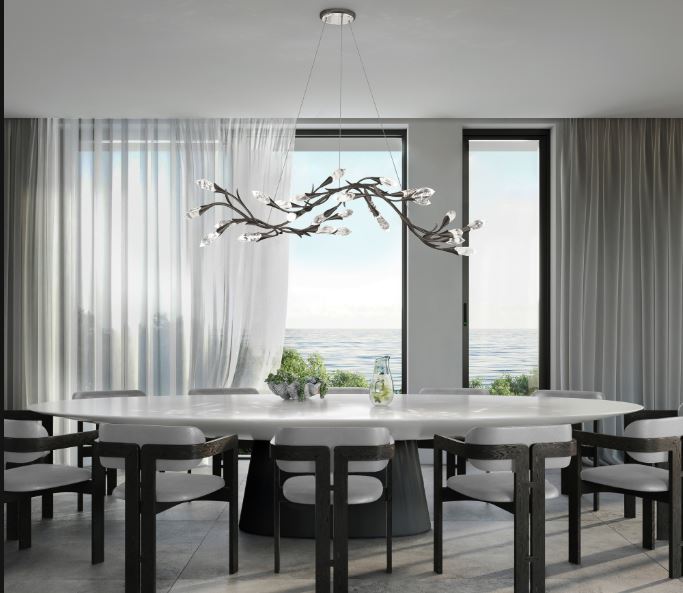 Schonbek Secret Garden 56IN LED 3500K Pendant in Black with Optic Haze Quartz