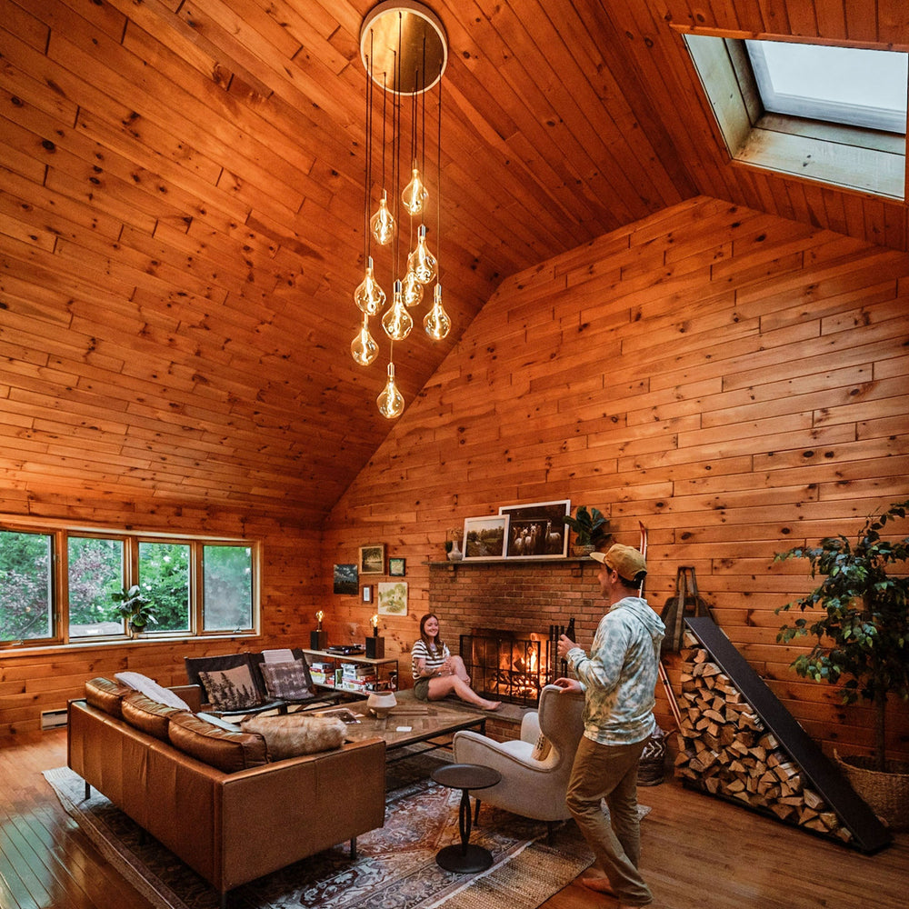 Tala Nine Pendant with Large Canopy and Voronoi II Bulbs Pendants Tala